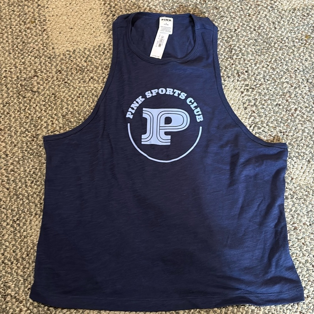 NWT Victoria Secret cotton cropped racerback tank top, medium, navy blue